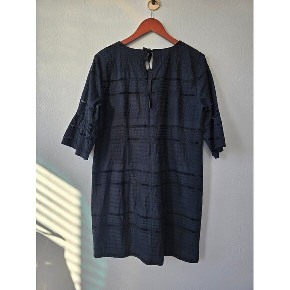 J.Crew Black Eyelet Shift Dress Size 10 | Bell Sleeve | Lined Cotton Boho Preppy - Picture 4 of 8
